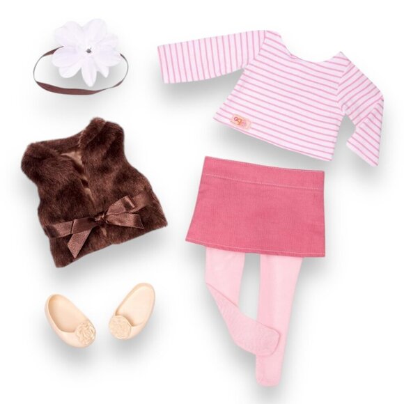 Sienna 18" Doll With Long Brown Hair Wearing Pink Skirt & Faux Fur Vest - Picture 14 of 15